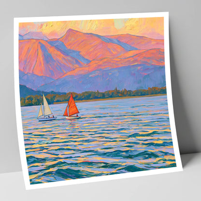 Sailing Windermere Under Purple Fells lake district lake art print