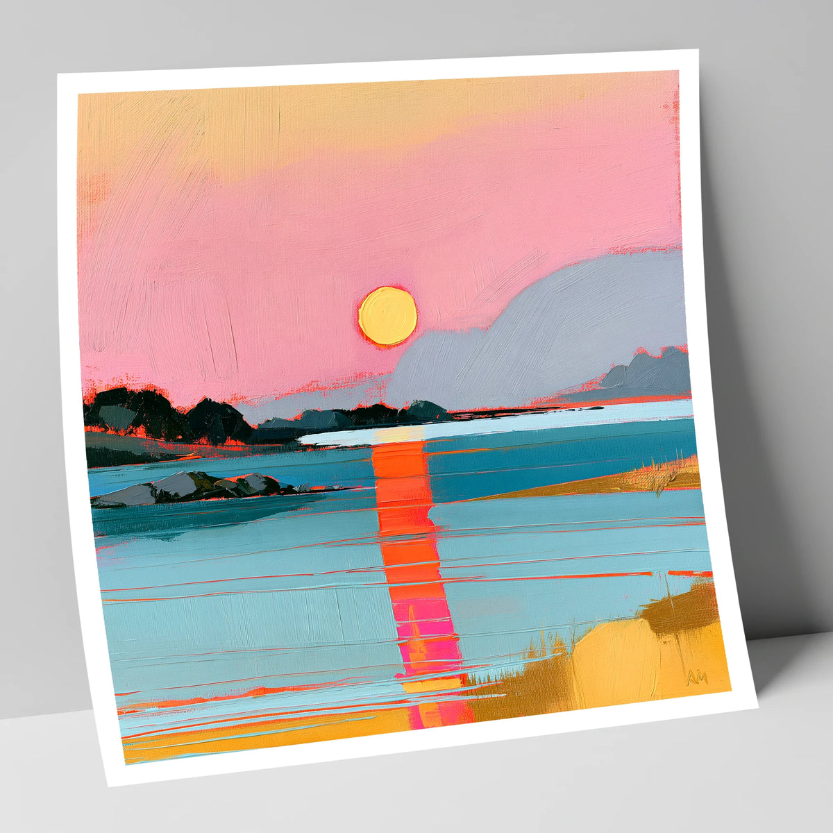 Vibrant Pink Sunset Over Water lake district lake art print