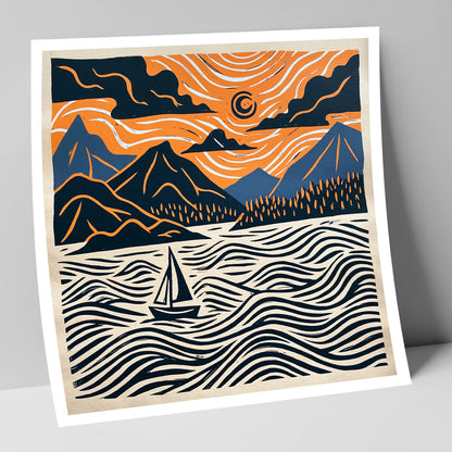 Derwentwater Sailboat Beneath Swirling Skies lake district lake art print