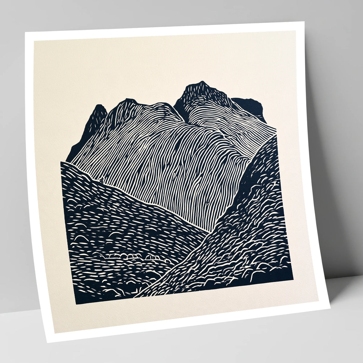 Graphic Monochrome Langdale Pikes lake district fell art print