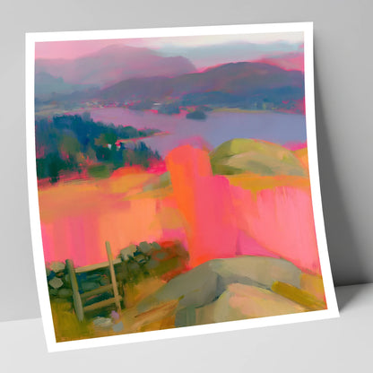 Vibrant Ambleside from Loughrigg lake district village art print
