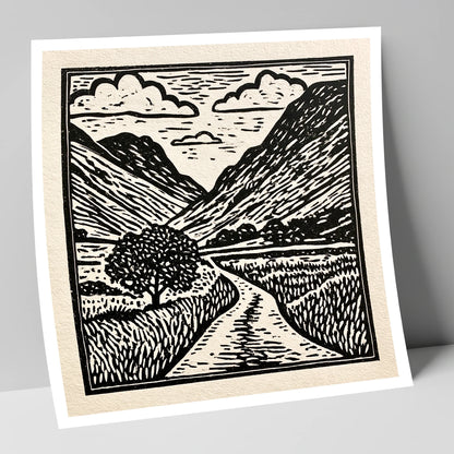 Monochrome Hardknott Pass Landscape lake district valley art print