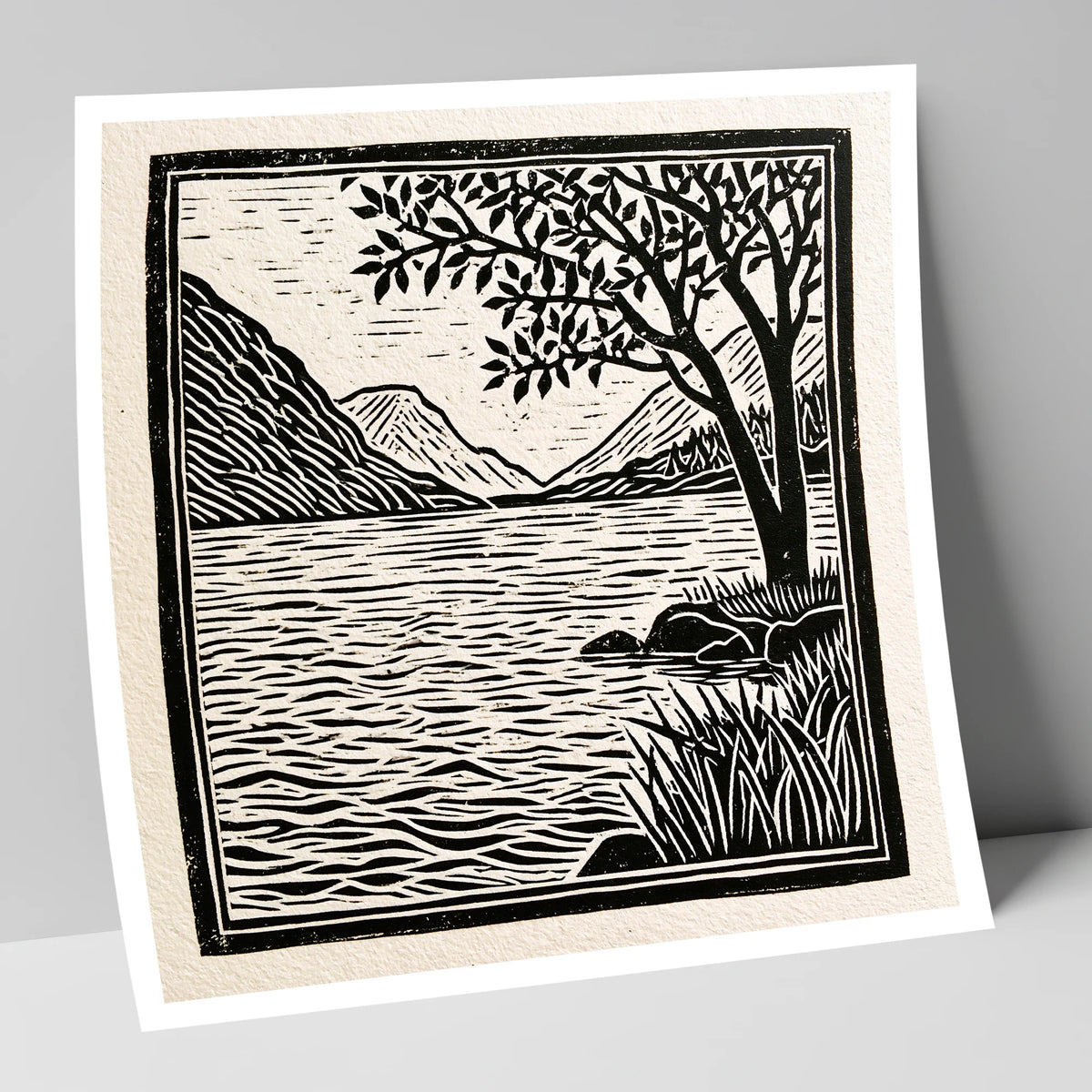 Graphic Lake Fells at Dawn lake district lake art print