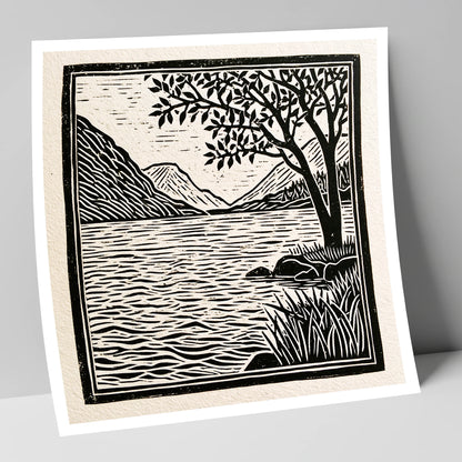 Graphic Lake Fells at Dawn lake district lake art print