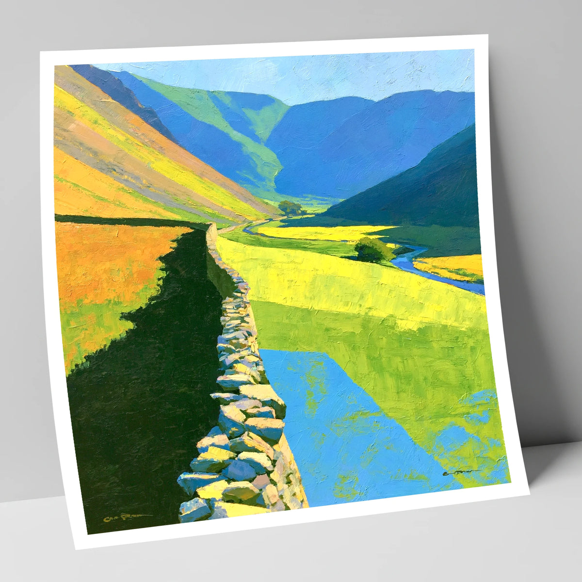 Drystone Wall Through Vibrant Valley lake district valley art print