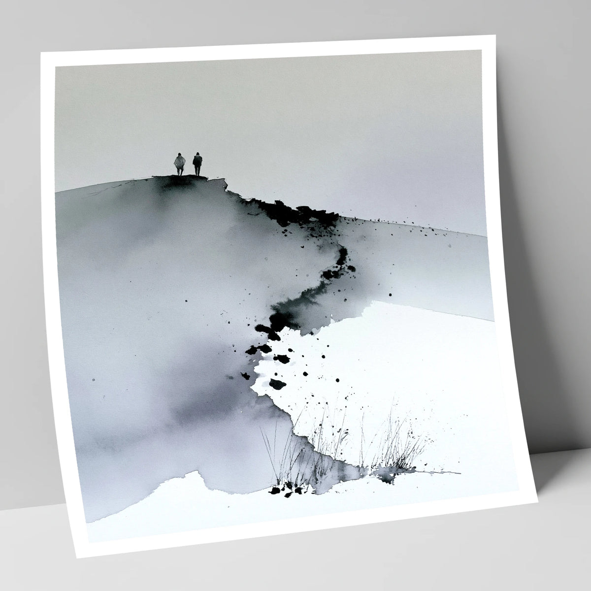 Monochrome Fell Top Hikers lake district fell art print