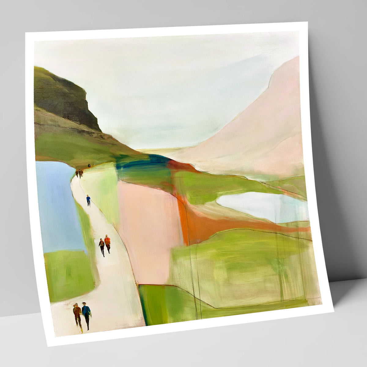 Walkers on a Bright Mountain Path lake district walking art print