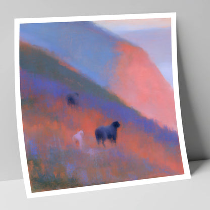 Herdwicks on a Twilight Fellside lake district wildlife art print