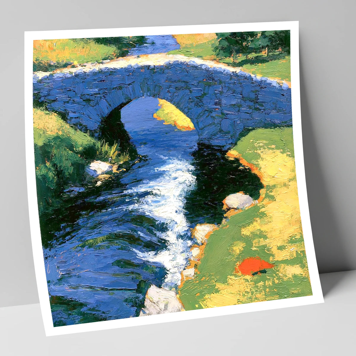 Sunlit Stone Bridge and Beck lake district waterfall art print