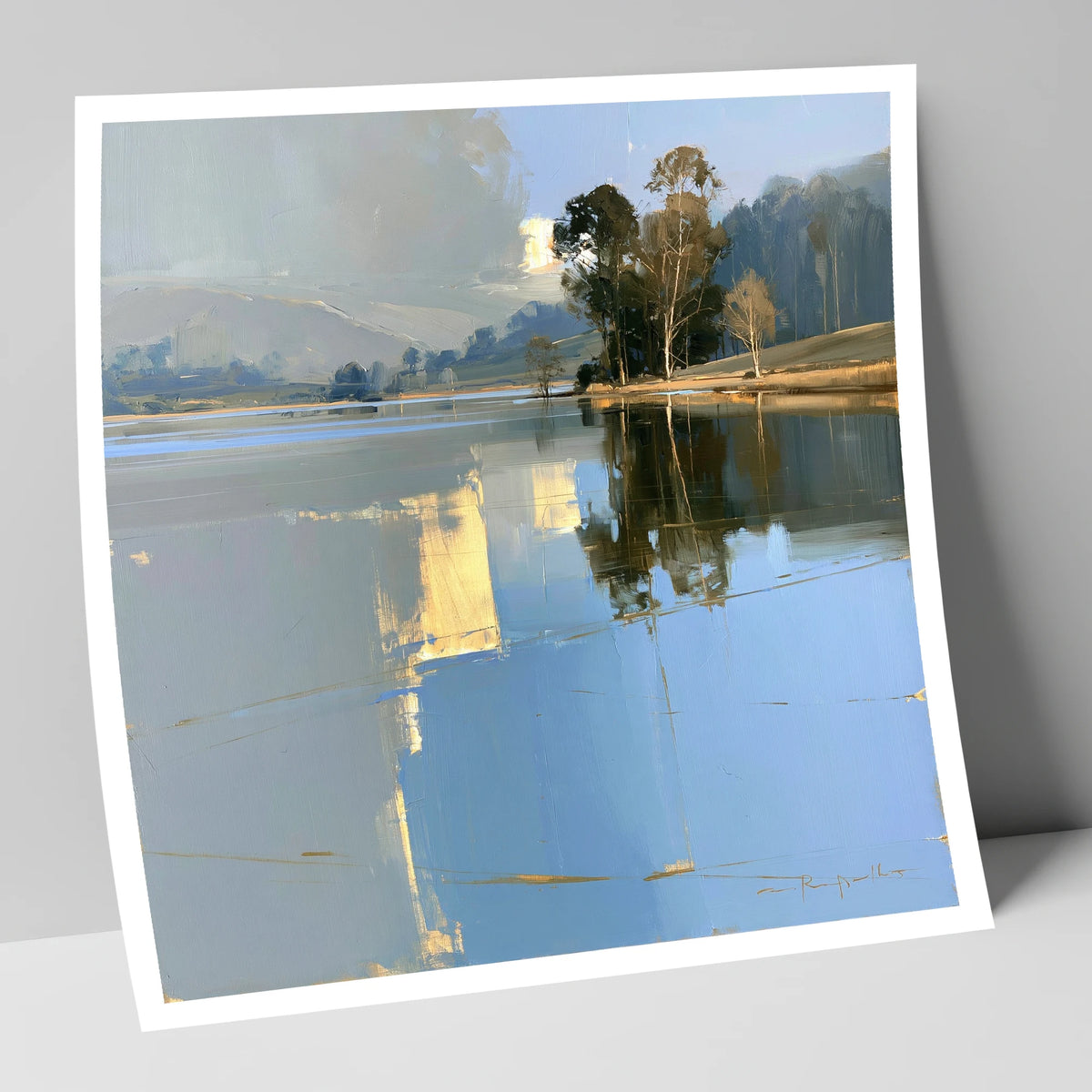 Calm Lake with Golden Reflections lake district lake art print