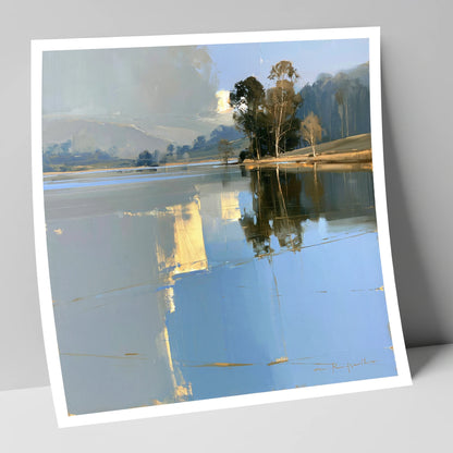 Calm Lake with Golden Reflections lake district lake art print