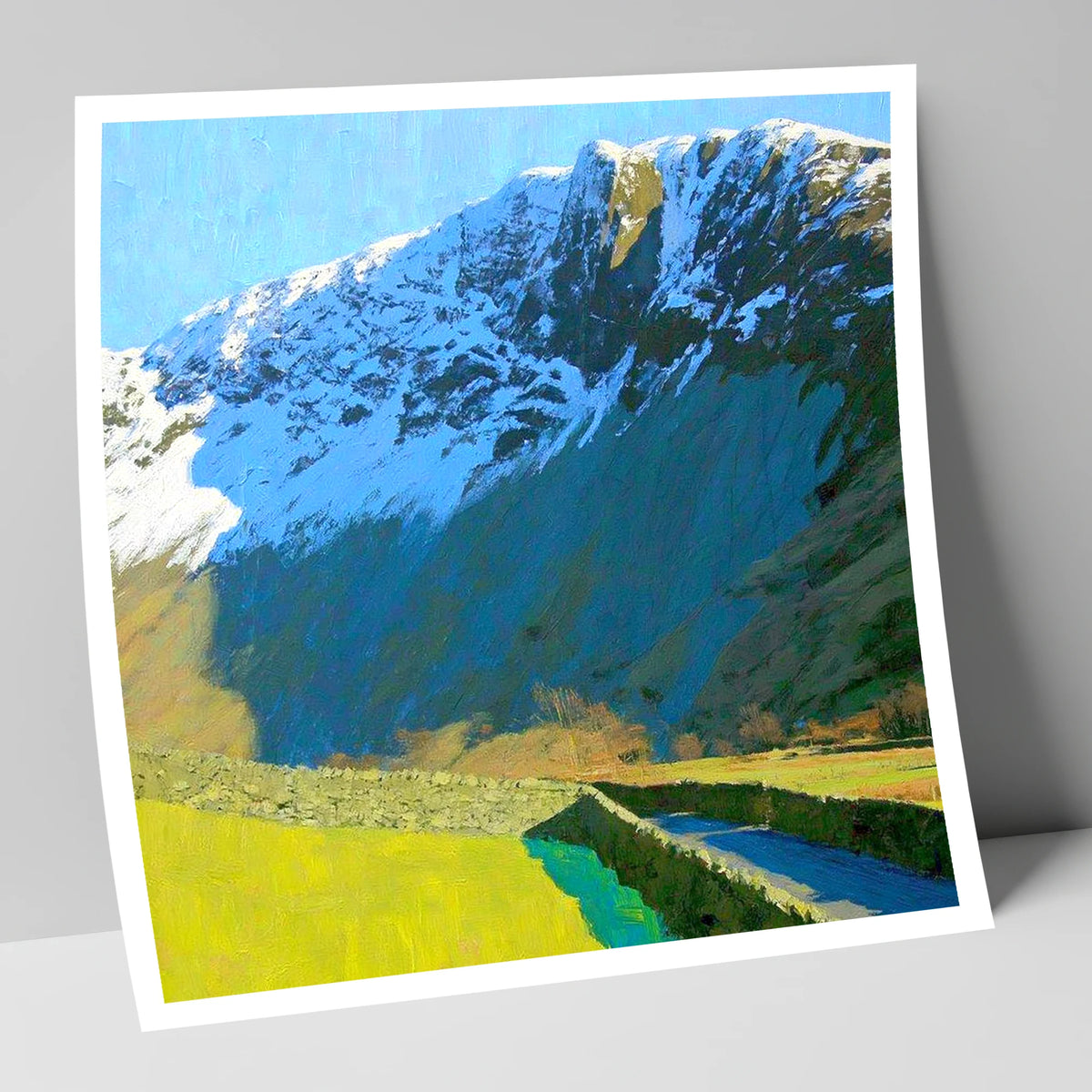 Vibrant Base Brown Snowy Ridge lake district fell art print