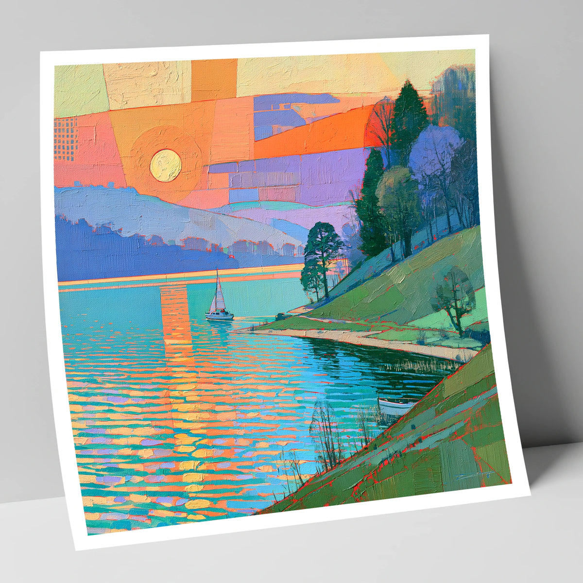Orange Sunset Over Lakeland Water lake district lake art print