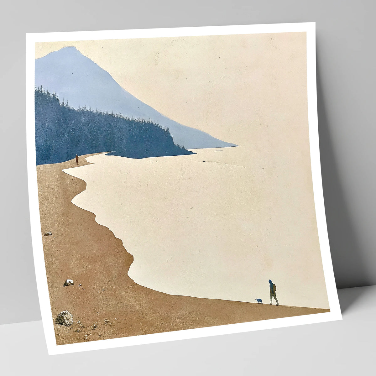 Misty Shoreline Walk with Dog lake district lake art print