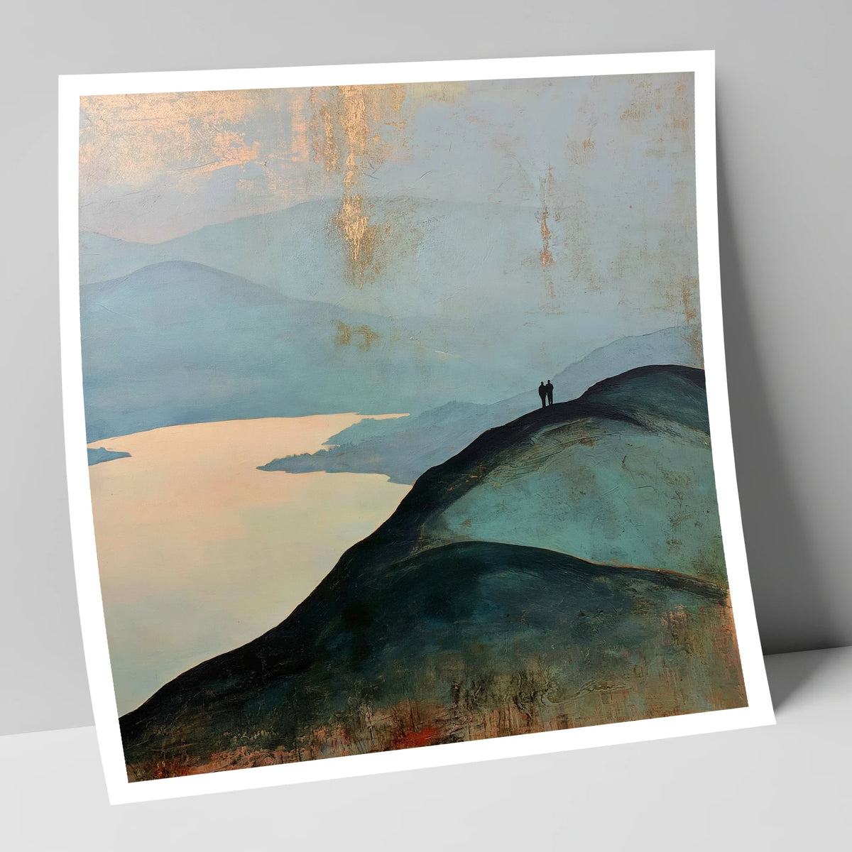 Silhouetted Walkers on Catbells Ridge lake district fell art print