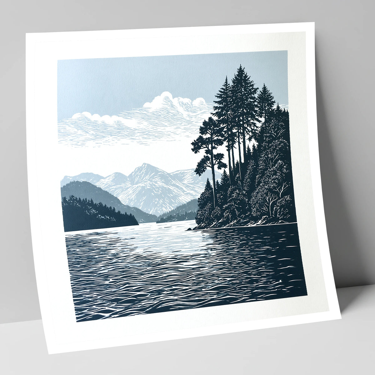 Windermere Shoreline in Deep Navy lake district lake art print