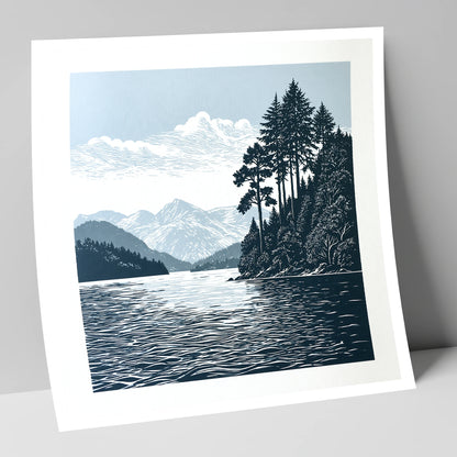 Windermere Shoreline in Deep Navy lake district lake art print