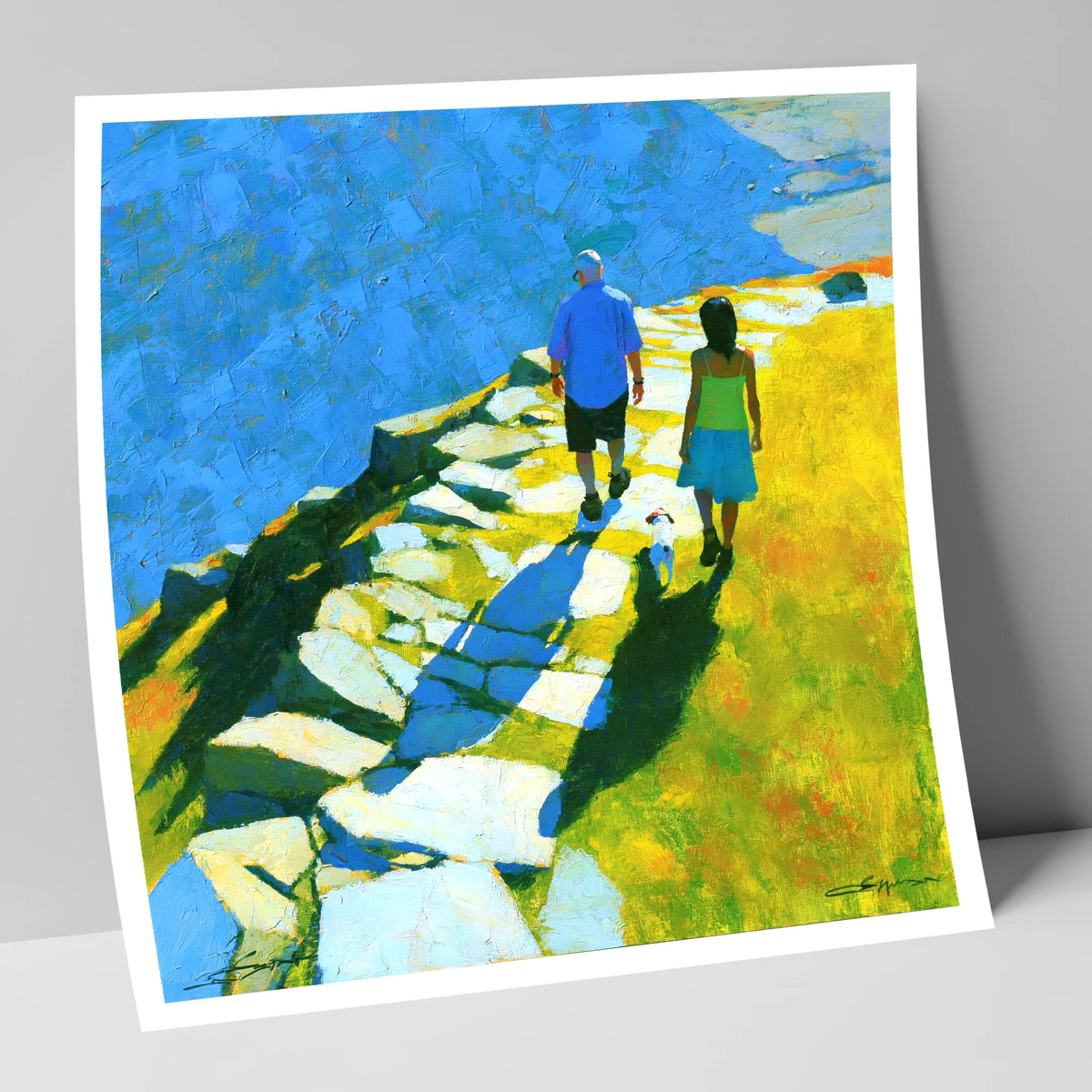 Summer Fell Walk with Blue Shadows lake district walking art print