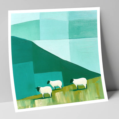 Herdwick Sheep on Teal Fellside lake district wildlife art print