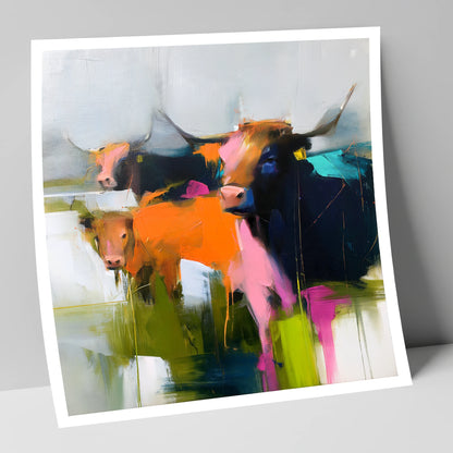 Abstract Highland Cattle Grazing lake district wildlife art print