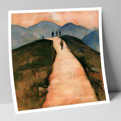 Walkers on a Warm Mountain Path lake district walking art print