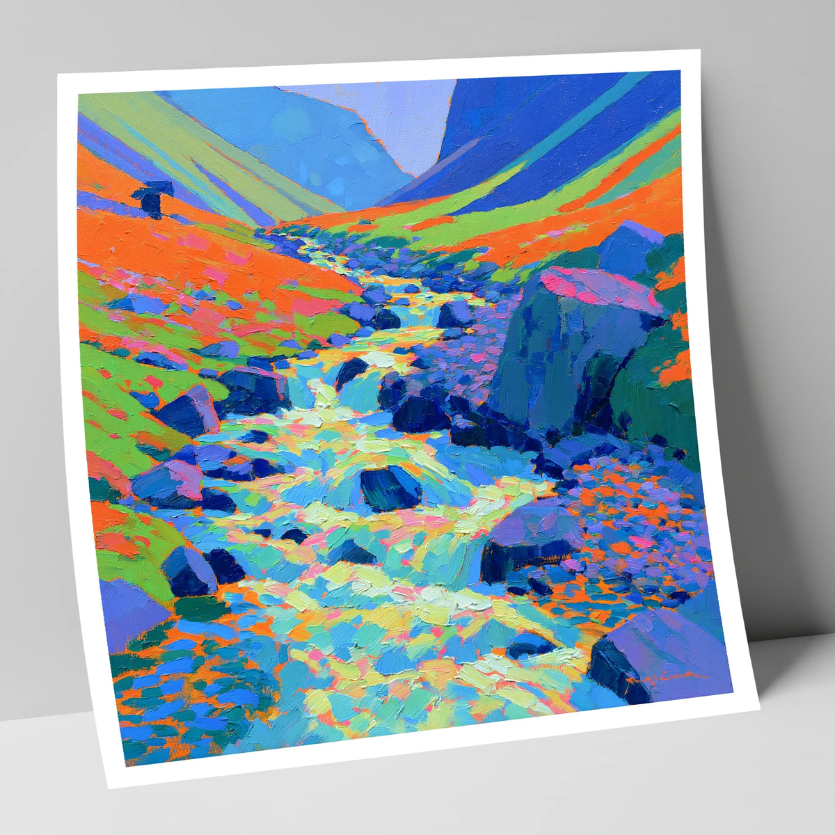 Vivid Flowing Fellside Beck lake district waterfall art print