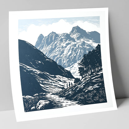 Langdale Pikes in Slate Blue lake district fell art print