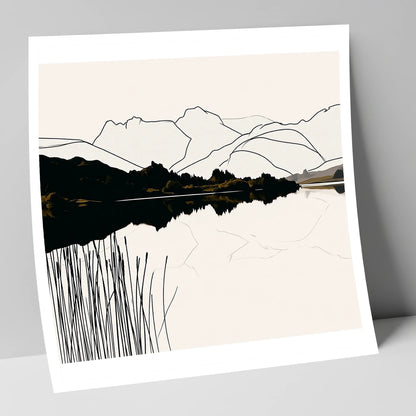 Elterwater Reeds in Black and Cream lake district lake art print
