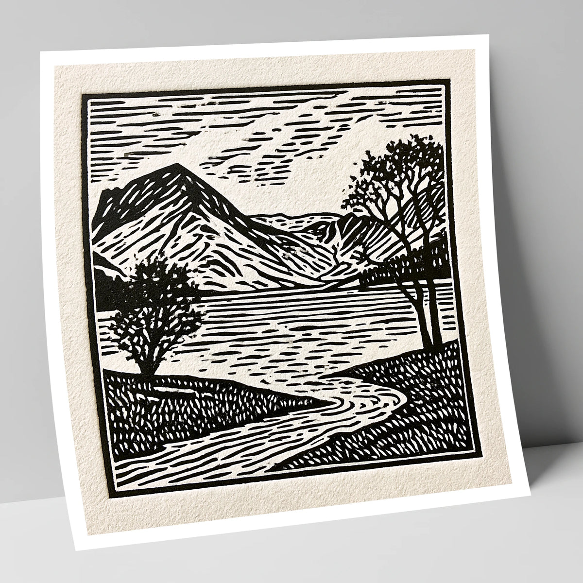 Graphic Monochrome Buttermere Fells lake district lake art print