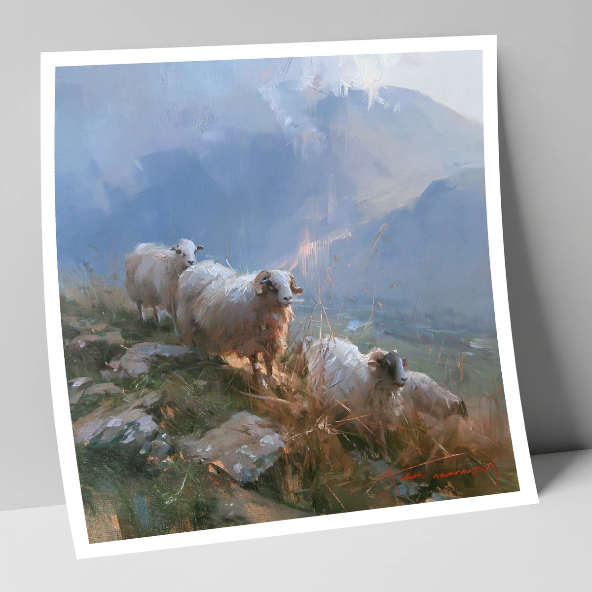 Herdwick Sheep on a Sunlit Fell lake district wildlife art print