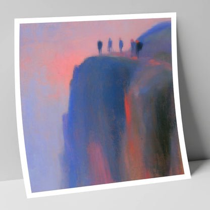 Climbers on a Twilight Crag lake district walking art print