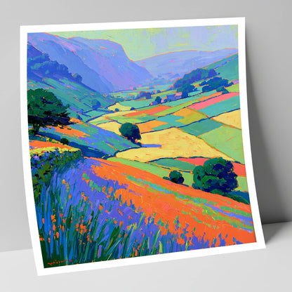 Colourful Patchwork Dale Fields lake district valley art print