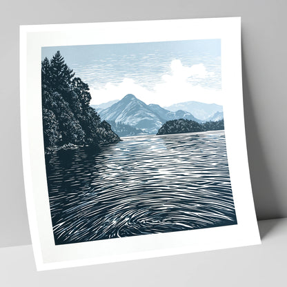 Derwentwater in Slate and Navy lake district lake art print