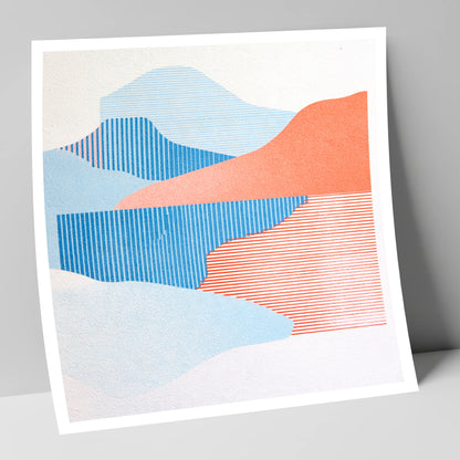 Graphic Lake Reflections In Coral lake district lake art print