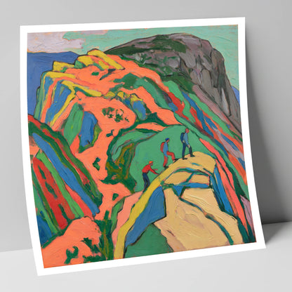 Climbers on the Bright Orange Crag lake district walking art print