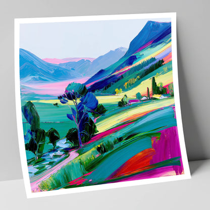 Vivid Morning Mist Valley lake district sky art print