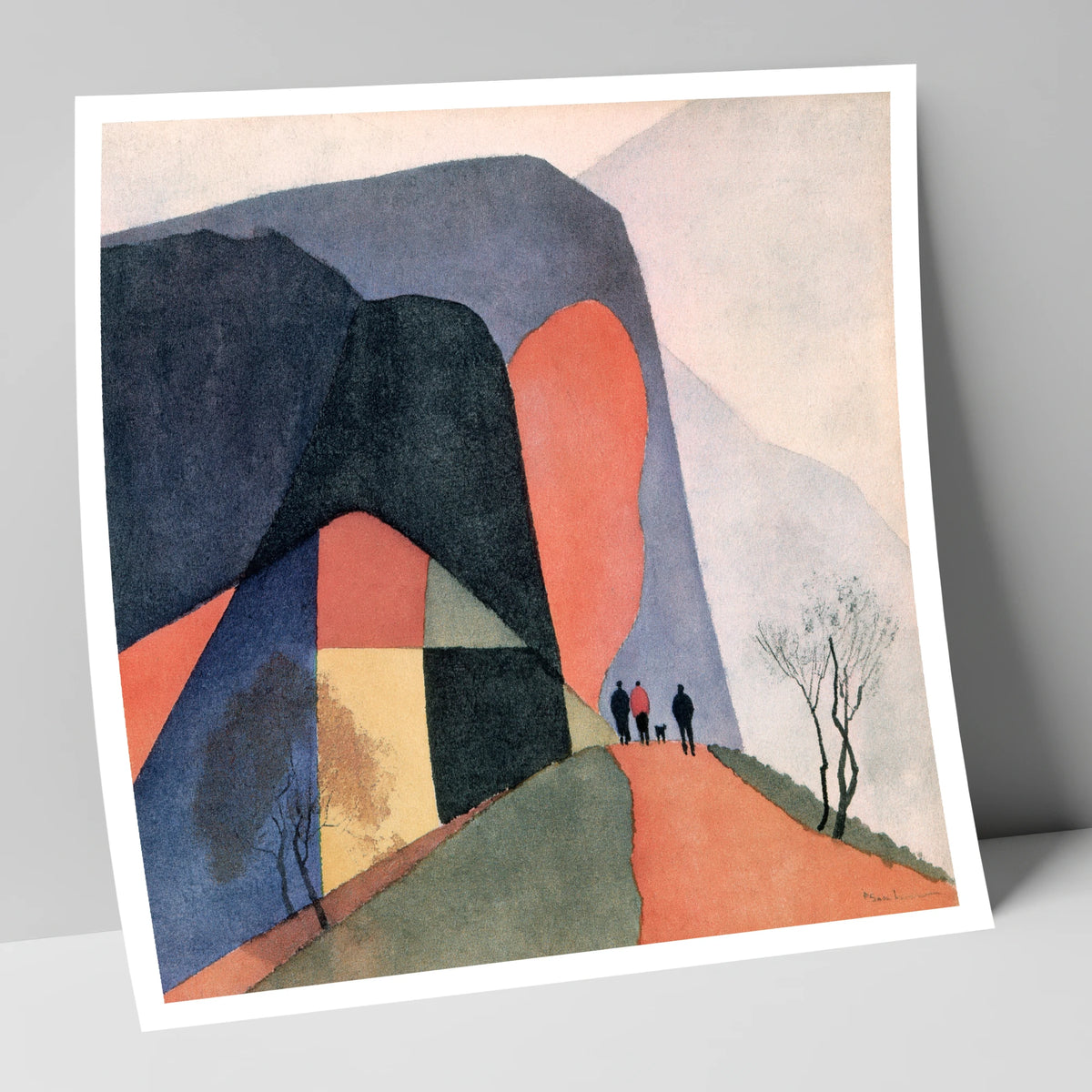 Walkers on a Terracotta Fell Path lake district walking art print