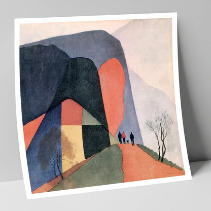 Walkers on a Terracotta Fell Path lake district walking art print