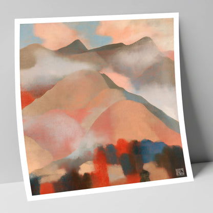 Misty Mountain Ridge In Coral lake district fell art print