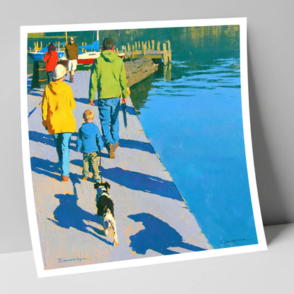 Vibrant Ambleside Family Dog Walk gifts for dog walkers art print