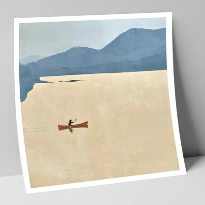 Solo Canoeist on a Golden Lake lake district walking art print