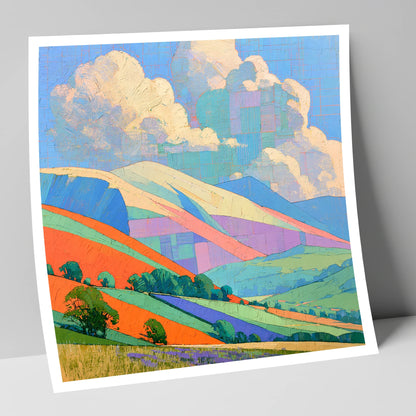 Vibrant Rolling Fells Under Cloud lake district fell art print
