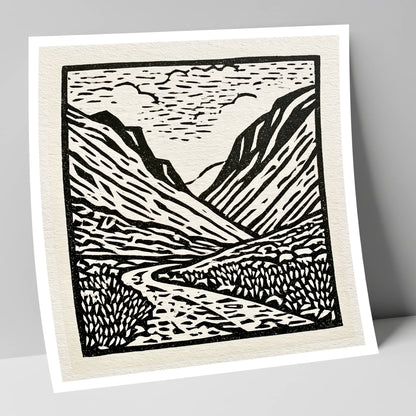 Honister Pass in Bold Monochrome lake district valley art print