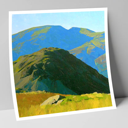 Vibrant Hard Knott and Blue Peaks lake district fell art print