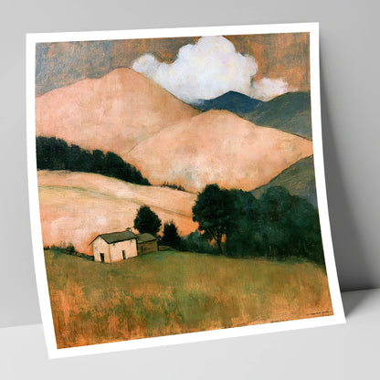 Warm Fells and White Farmhouse lake district fell art print