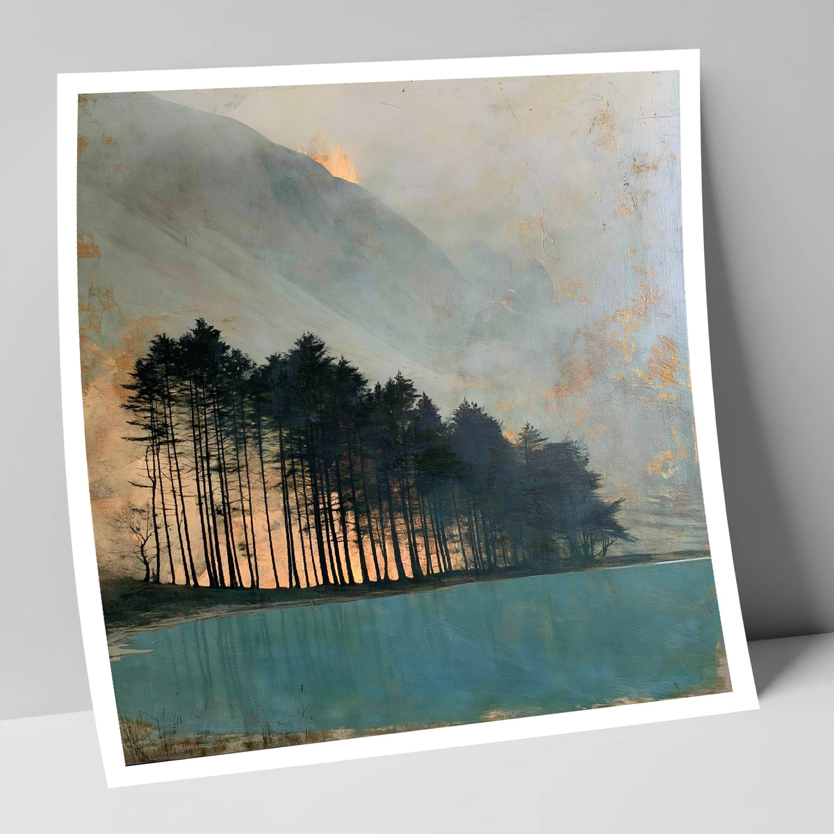 Silhouetted Pines at Buttermere lake district lake art print