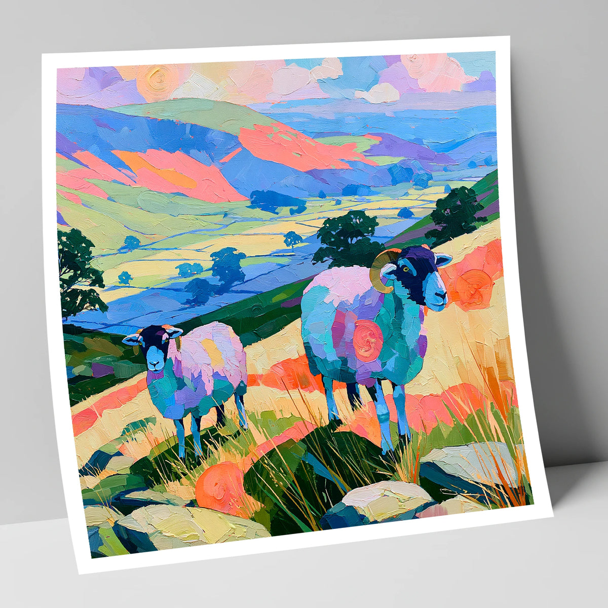 Vibrant Herdwick Sheep Fellside lake district wildlife art print