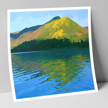 Sunlit Cat Bells Over Water lake district fell art print