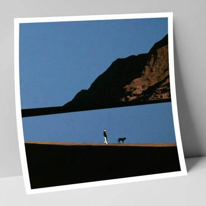 Silhouetted Dog Walker at Ennerdale Water gifts for dog walkers art print