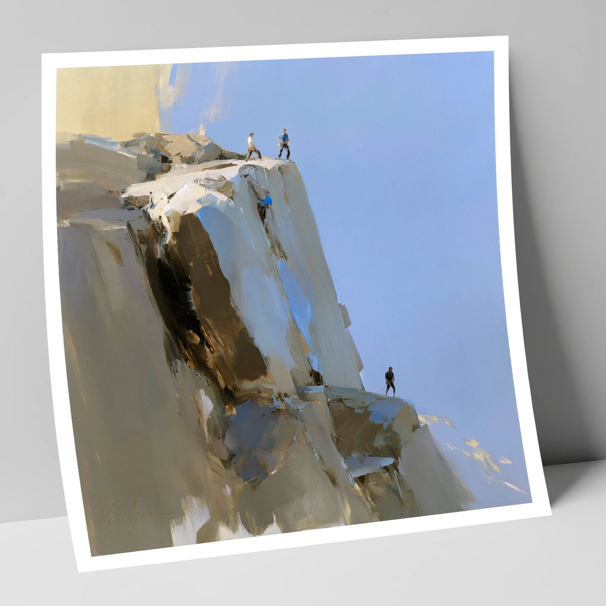 Climbers on a Sunlit Crag lake district walking art print